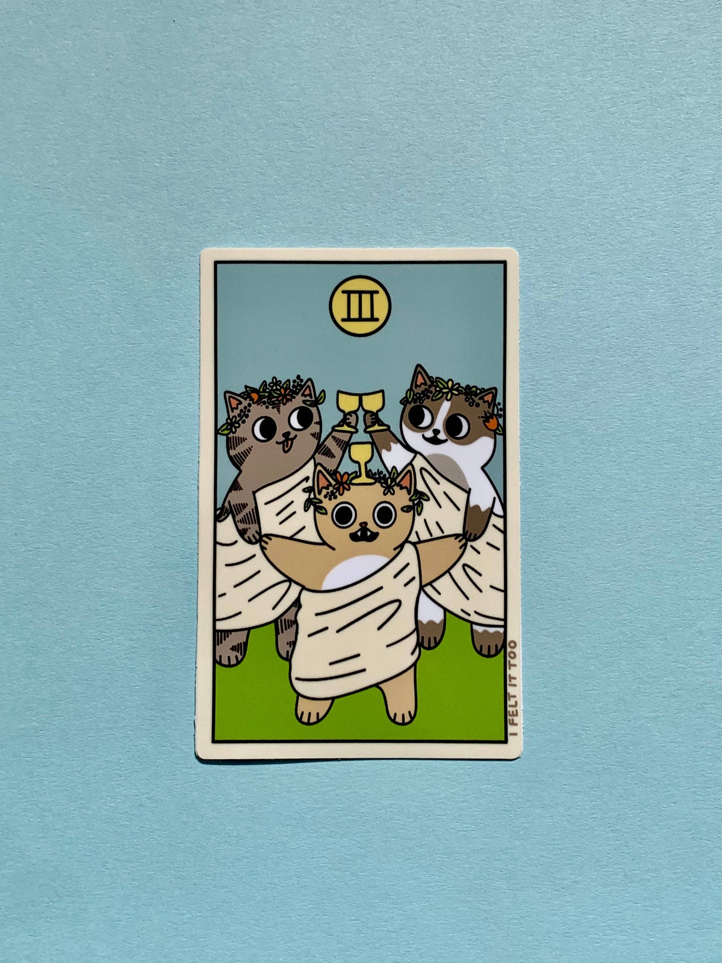 Three of Cats (Three of Cups) Tarot-Inspired Sticker