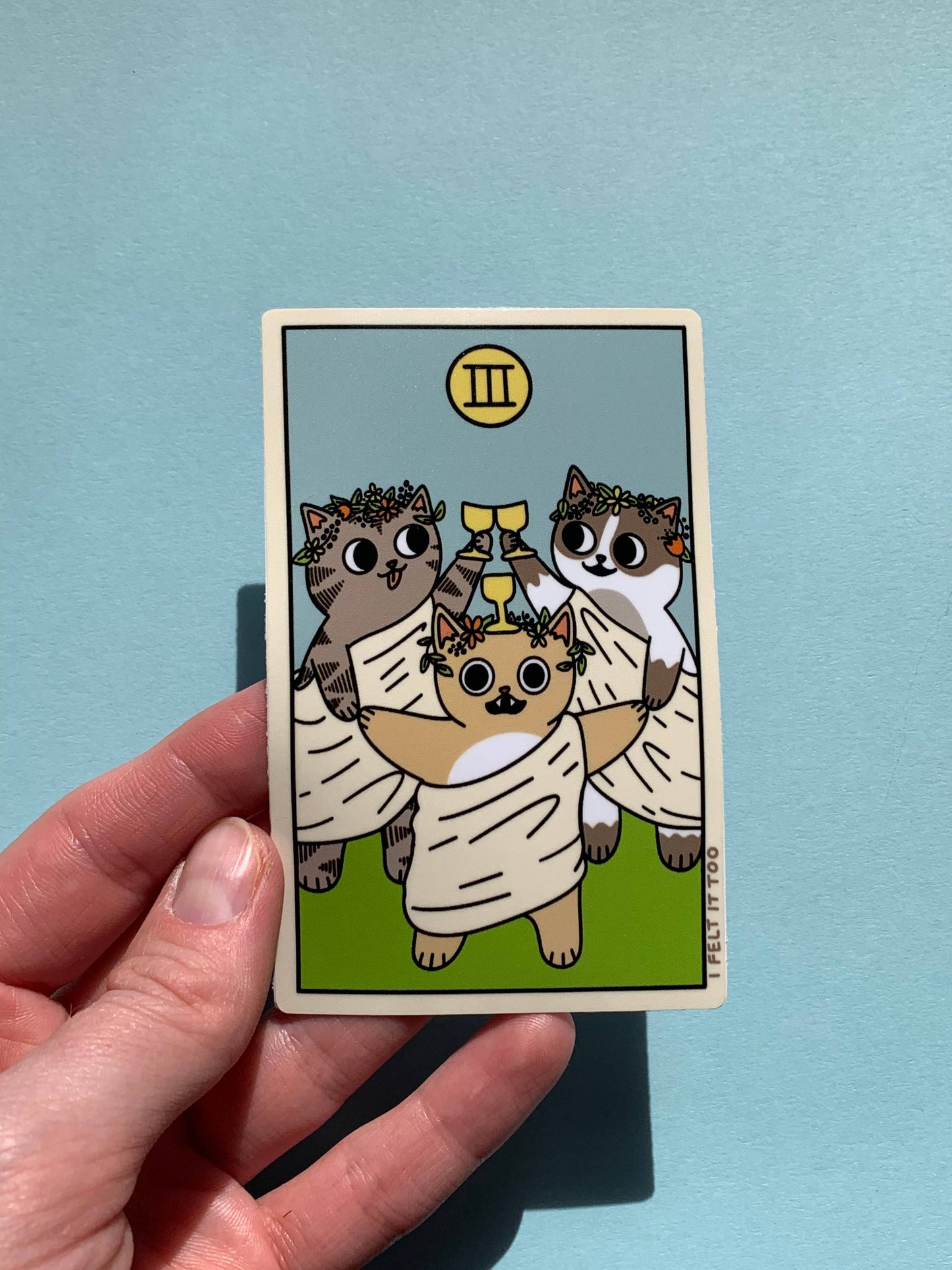 Three of Cats (Three of Cups) Tarot-Inspired Sticker