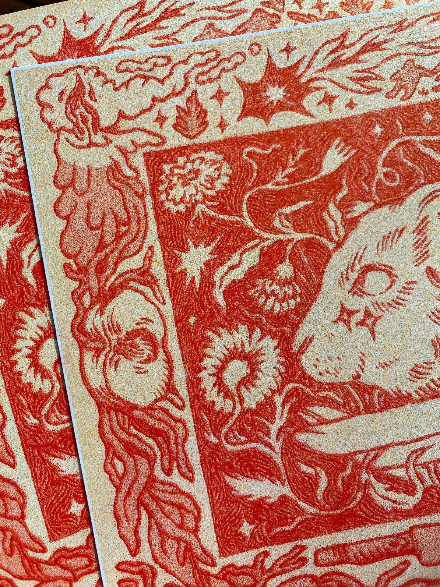 Wood-Burned Rabbit Riso Print