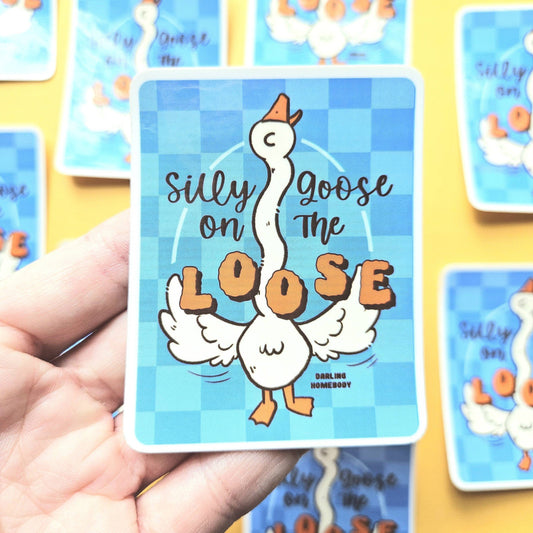 Silly Goose on The Loose Sticker. Glossy Vinyl Decal