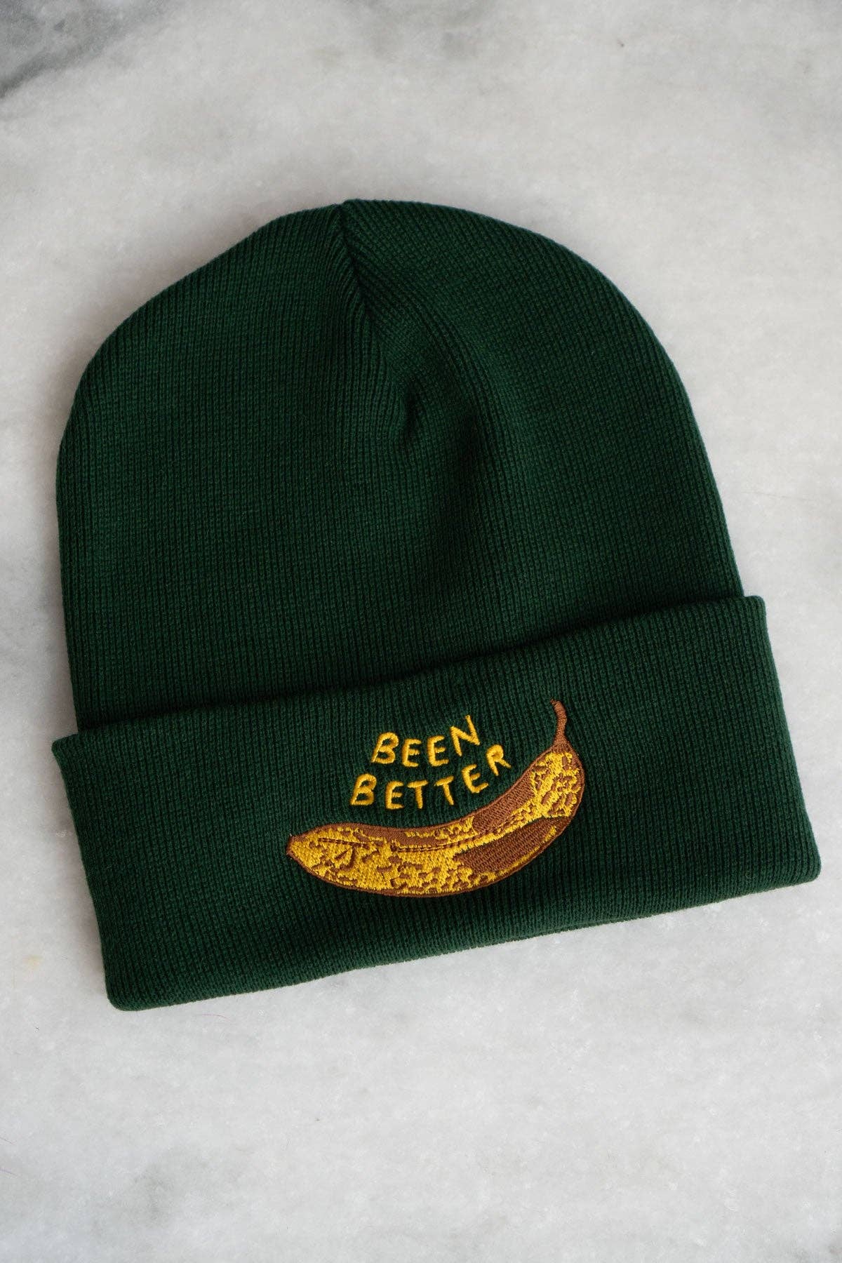 Been Better (Banana) Beanie | Knit Toque with Embroidery: Forest Green
