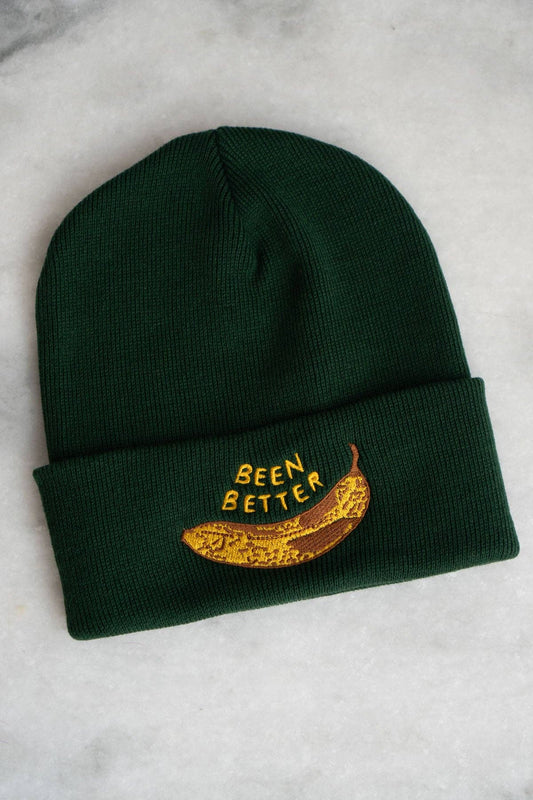 Been Better (Banana) Beanie | Knit Toque with Embroidery: Forest Green