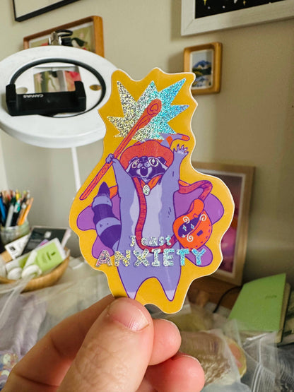 Raccoon Wizard Holographic Sticker