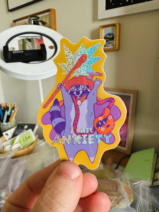 Raccoon Wizard Holographic Sticker
