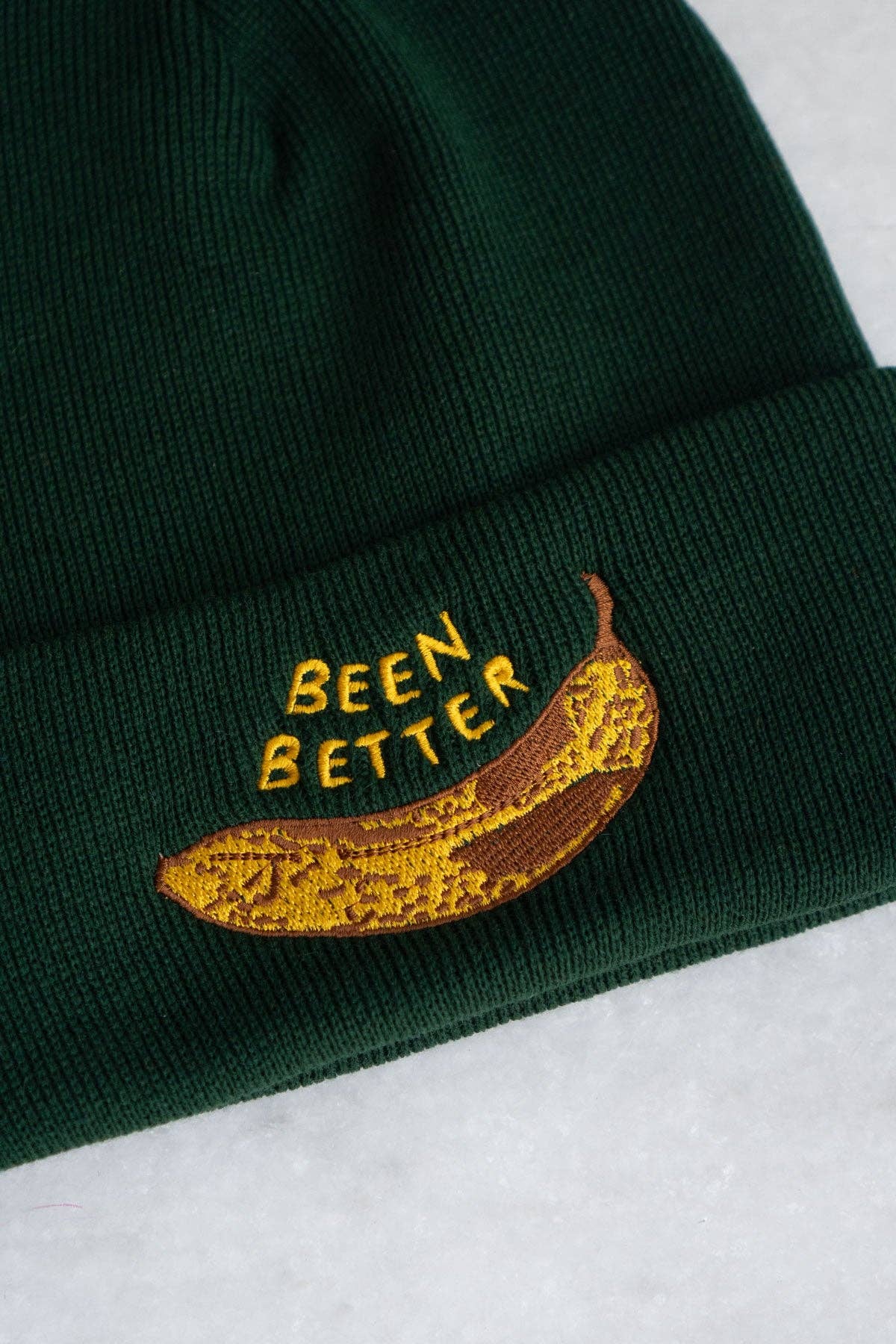 Been Better (Banana) Beanie | Knit Toque with Embroidery: Forest Green