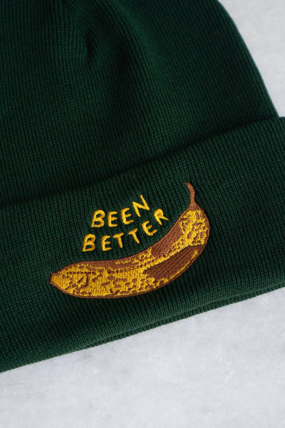 Been Better (Banana) Beanie | Knit Toque with Embroidery: Forest Green