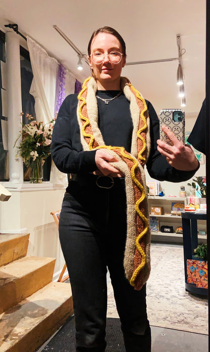 handmade knitted hotdog scarf
