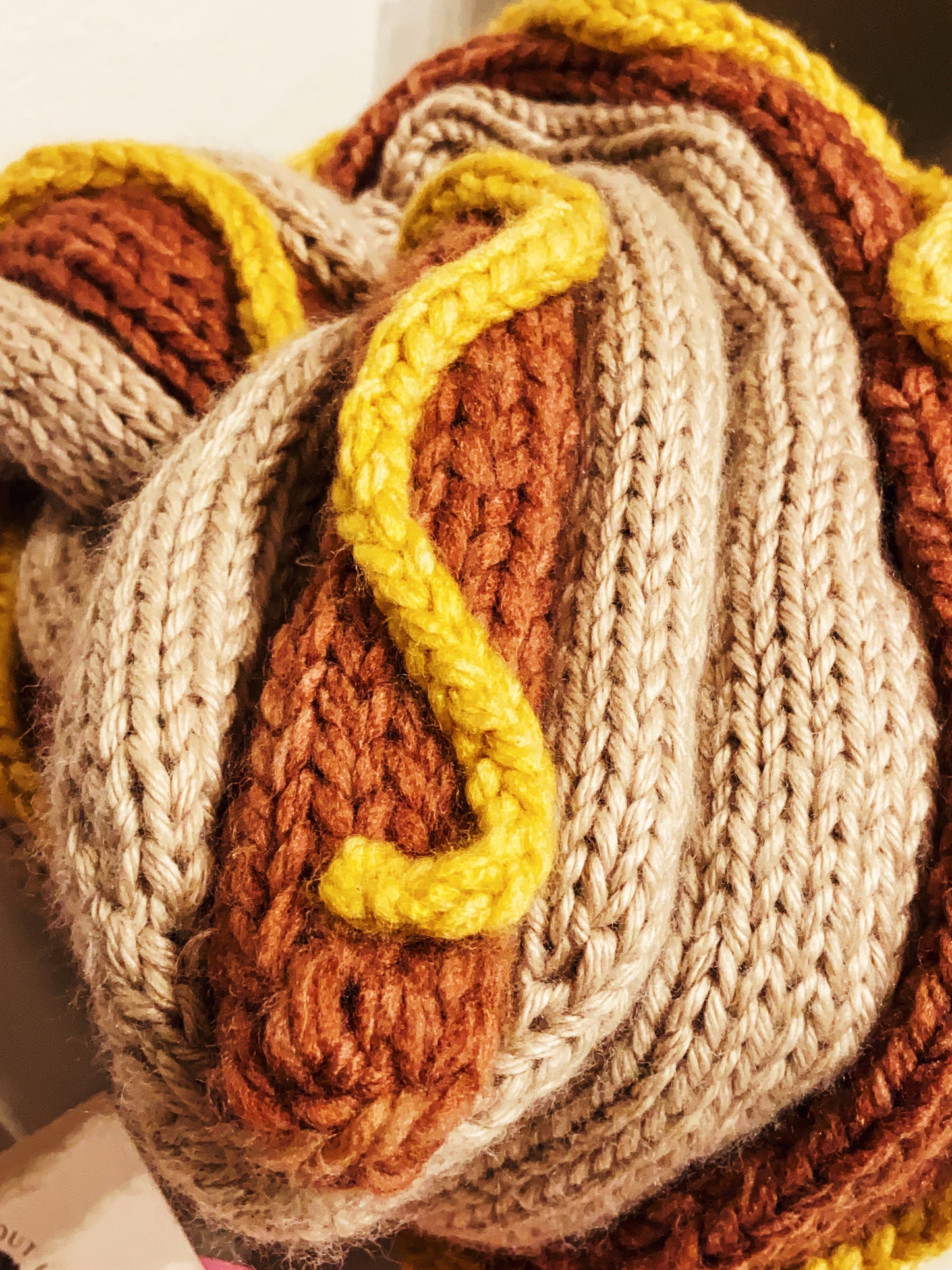 handmade knitted hotdog scarf