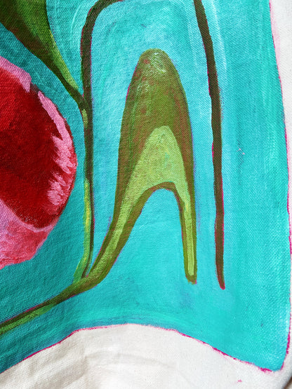 Hand Painted Pink Flower Tote Bag
