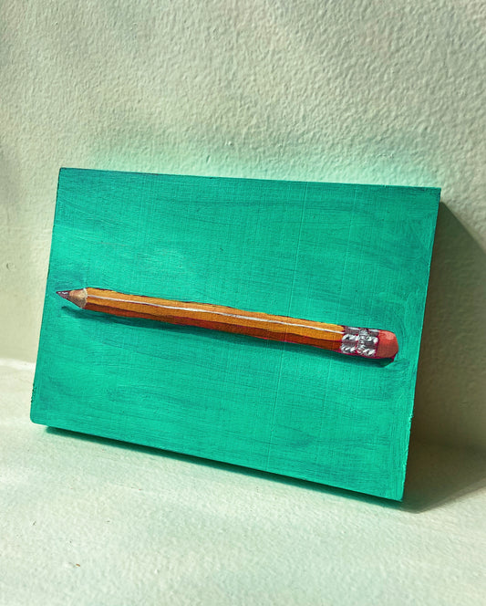 Pencil oil painting on wooden block