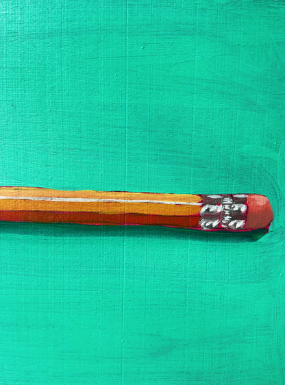 Pencil oil painting on wooden block