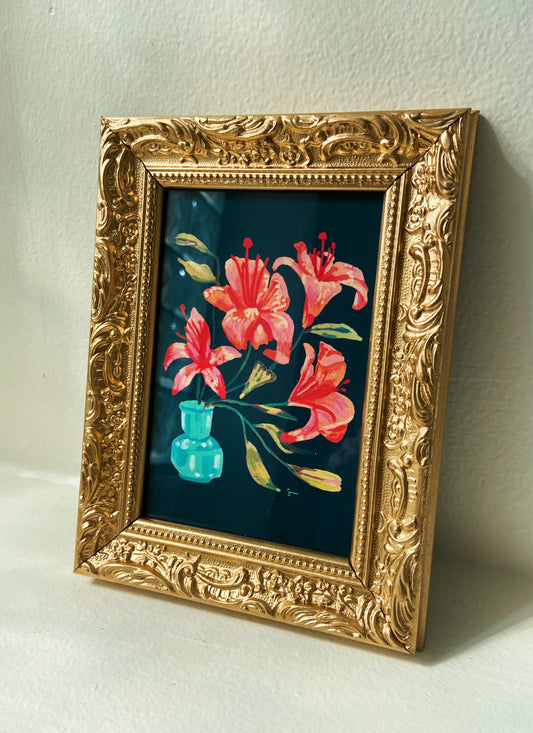 Orange Lilles art print, Framed