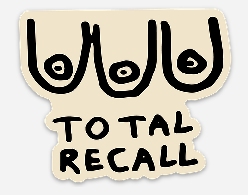 Sticker with stylized text 'TOTAL RECALL' on a beige background