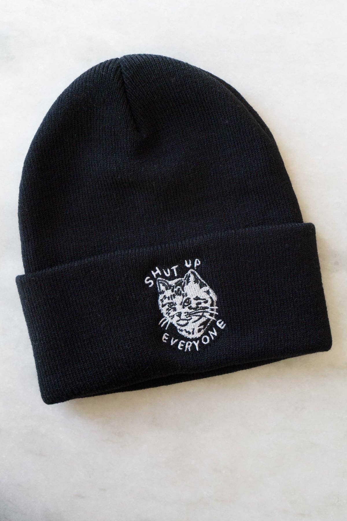 Shut Up Everyone (Cat) Beanie | Knit Embroidered Toque