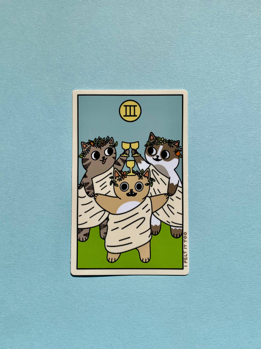 Three of Cats (Three of Cups) Tarot-Inspired Sticker