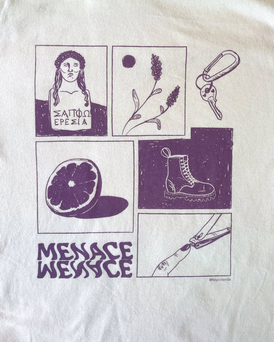 Lavender Menace, Sapphic Hand Printed T-Shirt
